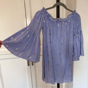 Solitaire Swim Off-Shoulder Bell Sleeve Tunic Beach Coverup with Gold Foil Small